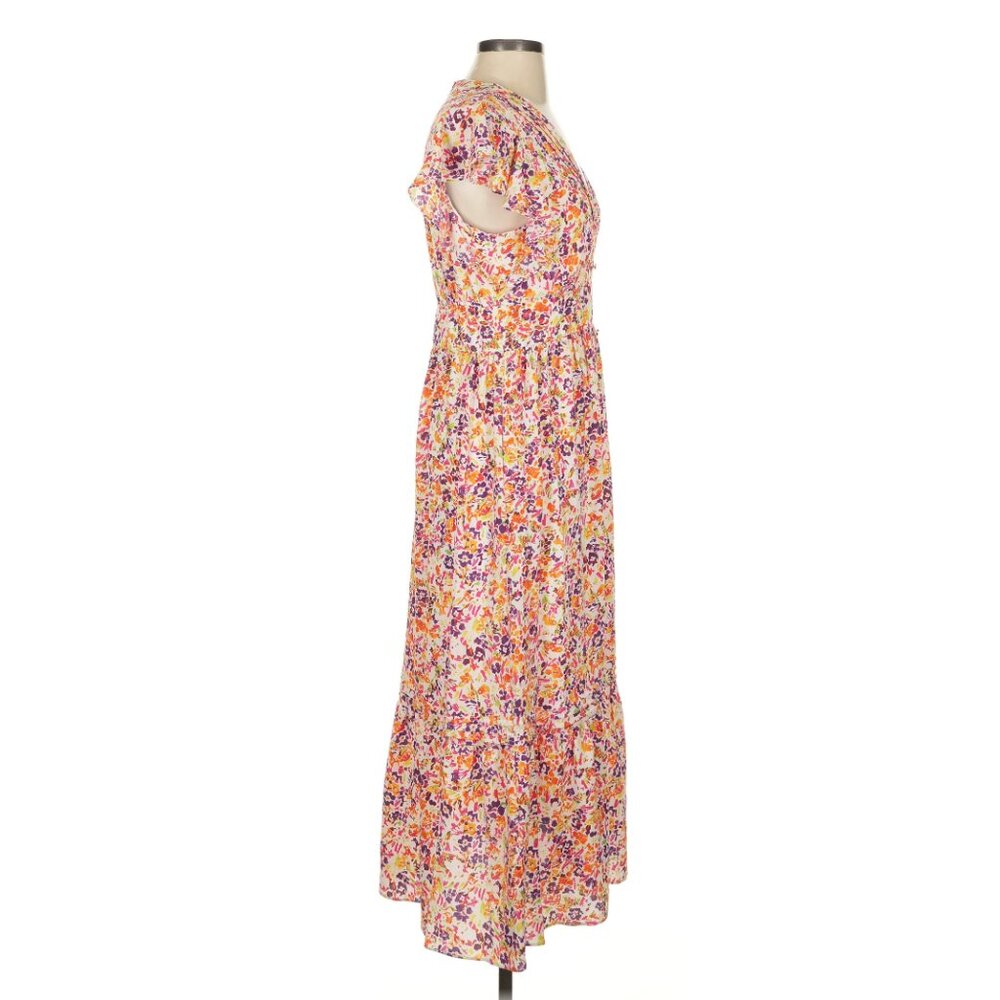 Julia Jordan Pintuck Peach floral Flutter Sleeve Midi Dress - Size 4- Like New - Picture 5 of 10